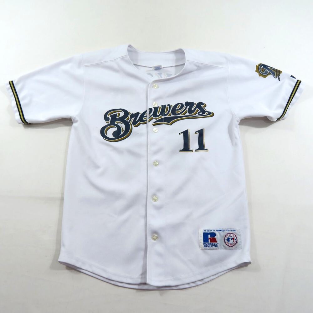 Sexson Milwaukee Brewers Jersey White Blue Gold Russell Athletic Kids Sz 14-16